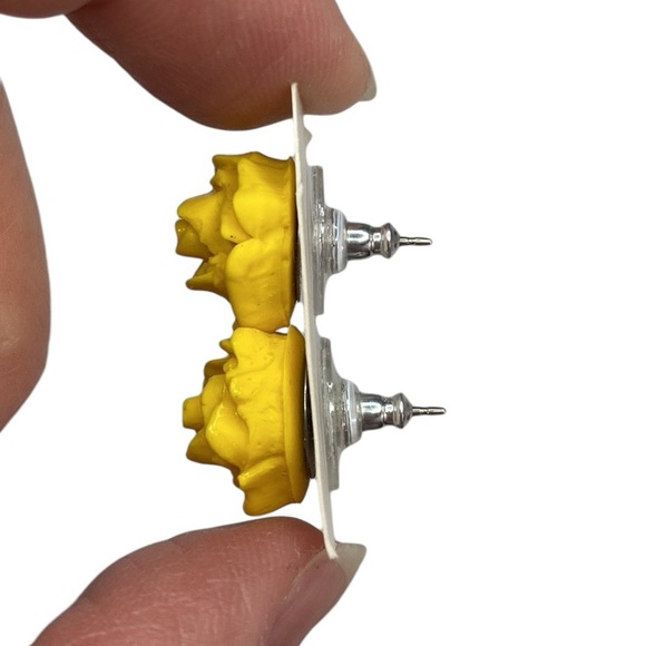 Yellow Rose Floral Stud Earrings - Picture 6 of 17